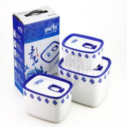 青花長(zhǎng)方形保鮮盒三套