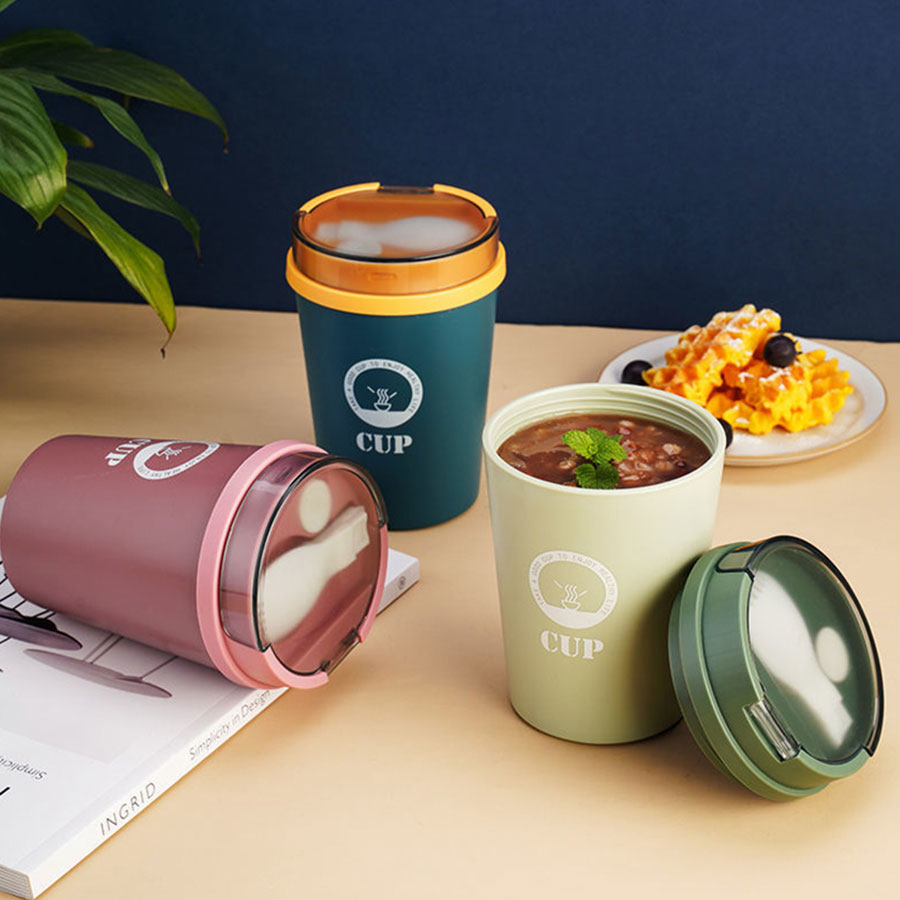 莫蘭迪帶勺早餐杯500m